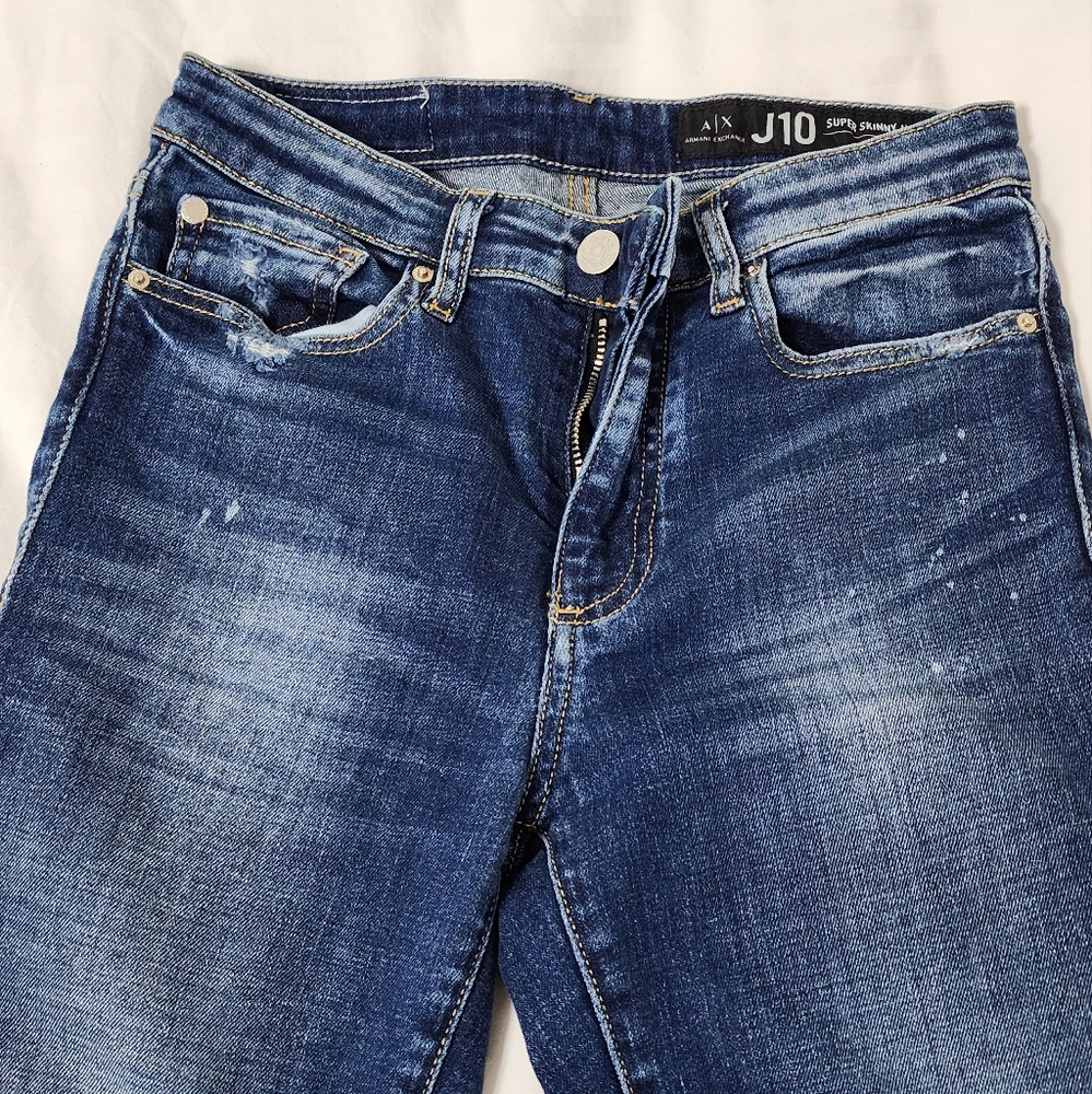 Armani Exchange Mid Rise Skinny Distressed Jeans